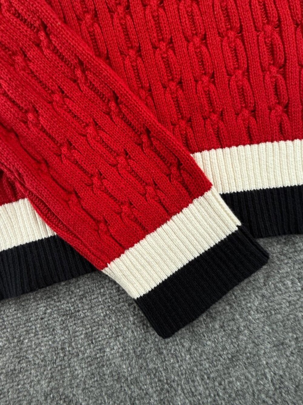 NWT Tommy Hilfiger Red Cable Knit Pullover Sweater $80 Women XL Preppy Blue Trim - Picture 8 of 13